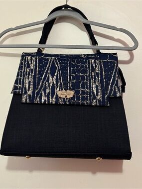 Ndop Bamileke Structured Navy Textured Top-Handle Satchel